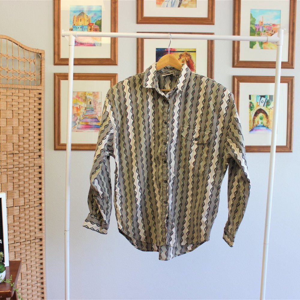90s Oversized Tribal Print Button Down